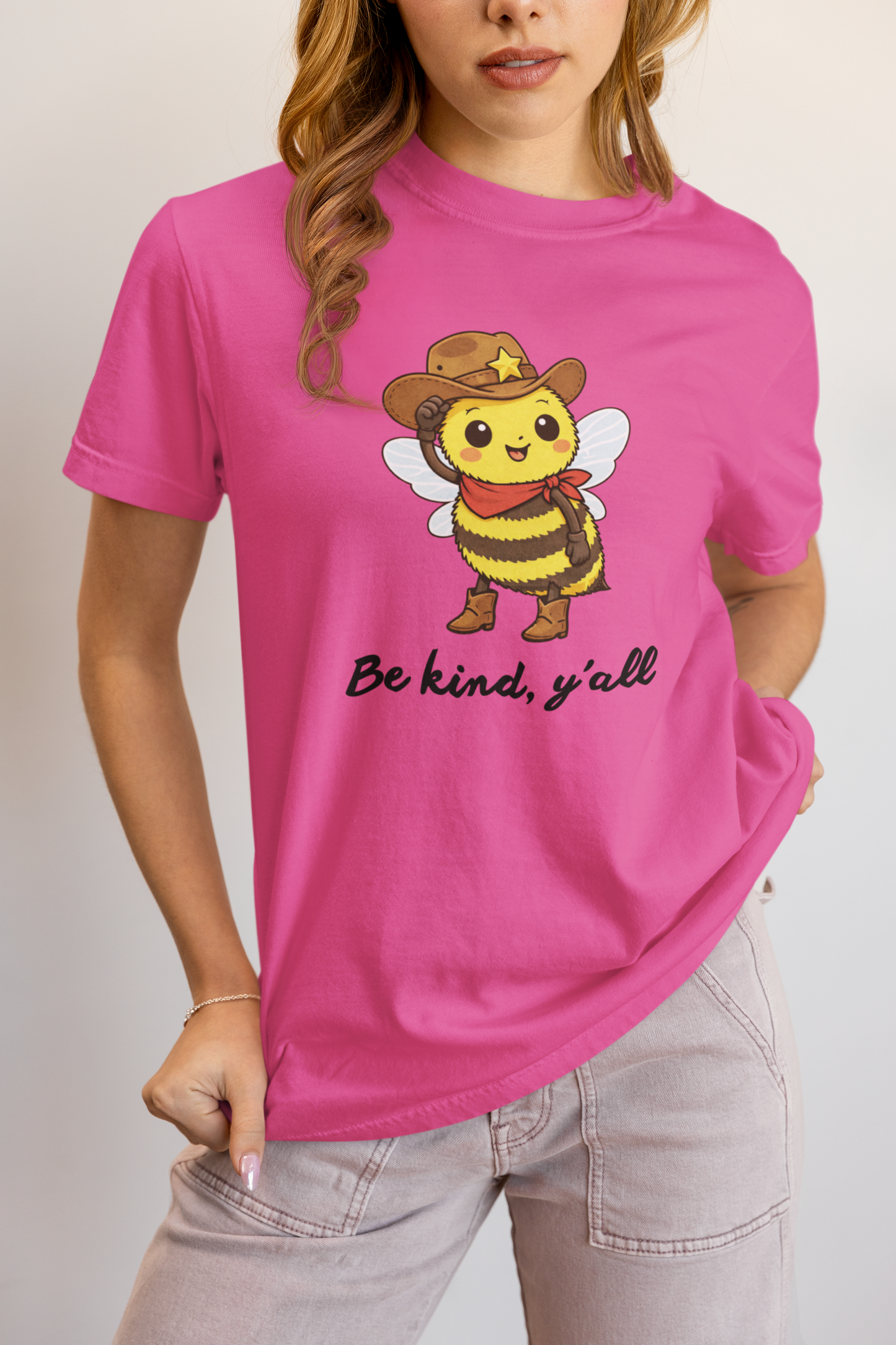 Be kind Y'all Bee Cowboy tshirt in pink
